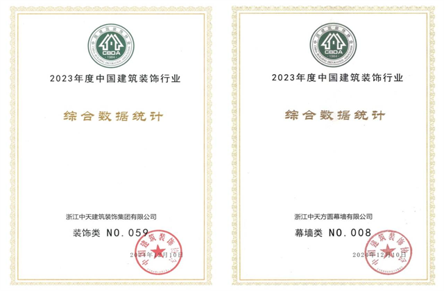 beat·365装饰集团位列2023年度中国建筑装饰企业百强59位、幕墙百强第8位